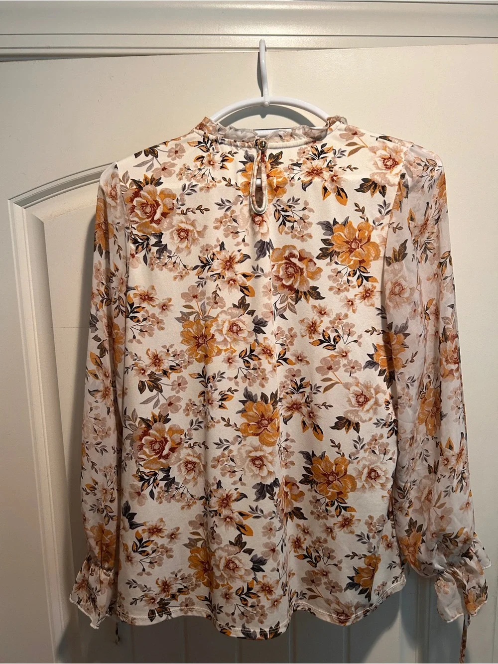 PerSeption Concept Cream Floral Ruffle-Neck Blouse with Gold Accents - Picture 2 of 4